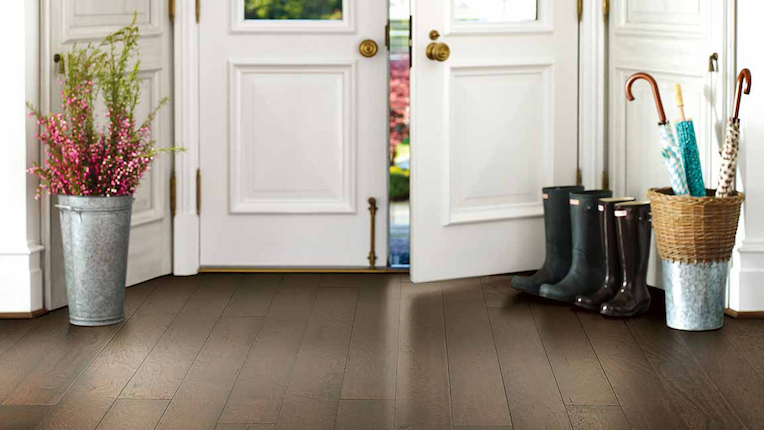 dark and elegant luxury vinyl plank flooring in an entryway